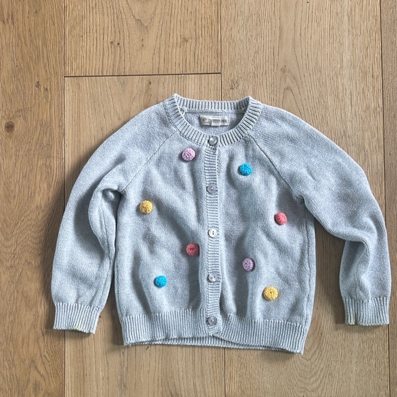 Tucker & Tate Gray Kids Cardigan with Colorful Accents Pom Pom 3T - Picture 1 of 1
